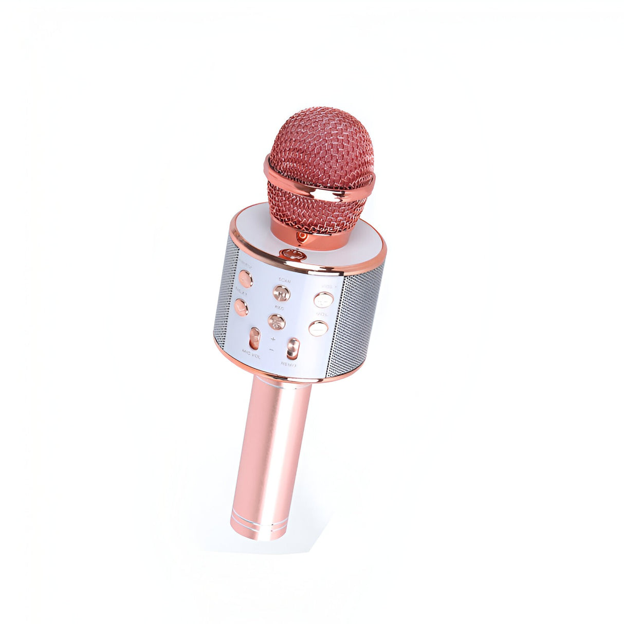 Microfon Karaoke, Vivimall, pentru Copii, Bluetooth, Boxa Incorporata, Compatibil cu Orice Smartphone, Acumulator Integrat, Multifunctional, Rose Gold - vivimall.ro