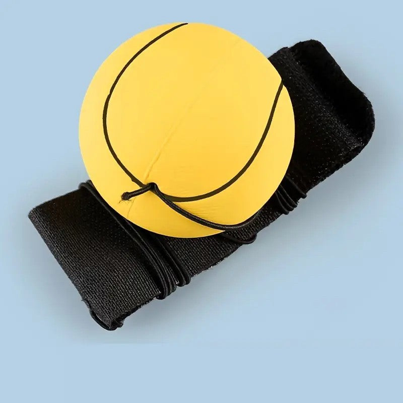 Minge Saltareata Hiperelastica, Vivimall, Model Minge de Tenis cu Fixare de Mana, Space Moon Ball foarte Elastica, Antistress pentru Copii, Diametru 66 mm, Galben - vivimall.ro