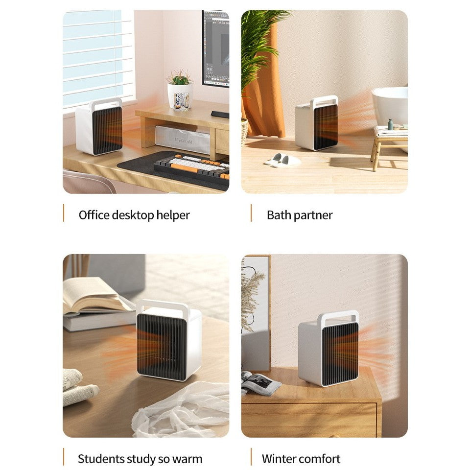 Mini Aeroterma, Vivimall, Mini Radiator Electric, Putere 900 W, Buton cu 2 Trepte de Temperatura, Inchidere Automata, cu Maner de Prindere, 15x10.3x21 cm, Alb/ Negru - vivimall.ro