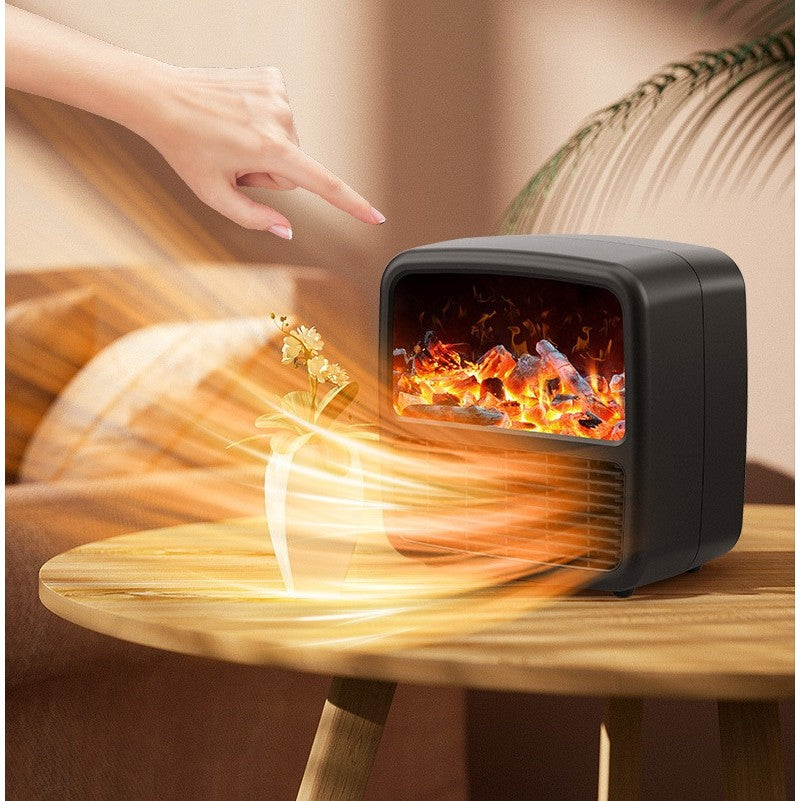 Mini Aeroterma Portabila, Vivimall, Display LCD, Flacara Tip Semineu, 1500W, 2 Trepte, Oprire Automata, 22 x 22 x 15 cm, Negru - vivimall.ro