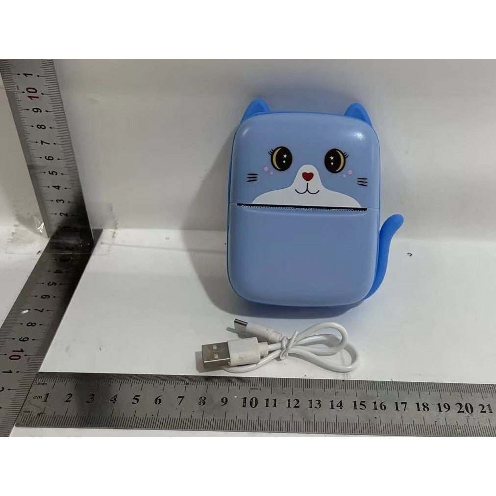 Mini Imprimanta Foto Portabila, Vivimall, Incarcare USB, Bluetooth, Model Pisicuta, Print Alb-Negru, Albastru - vivimall.ro