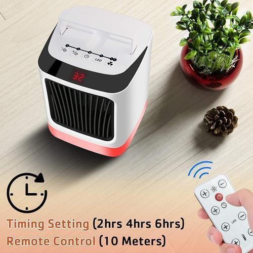 Mini incalzitor portabil Vivimall cu telecomanda, afisaj digital, sincronizare inteligenta, lumina de noapte colorata - vivimall.ro