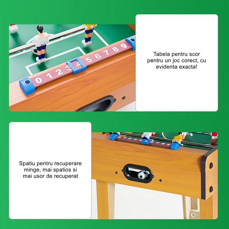 Mini Masa de Fotbal cu Teren si 12 Jucatori Vivimall, 4 Manere, cu Tablou pentru Scor, din Metal, Lemn si ABS, 34.5 x 23 x 7 cm, pentru copii/adulti - vivimall.ro