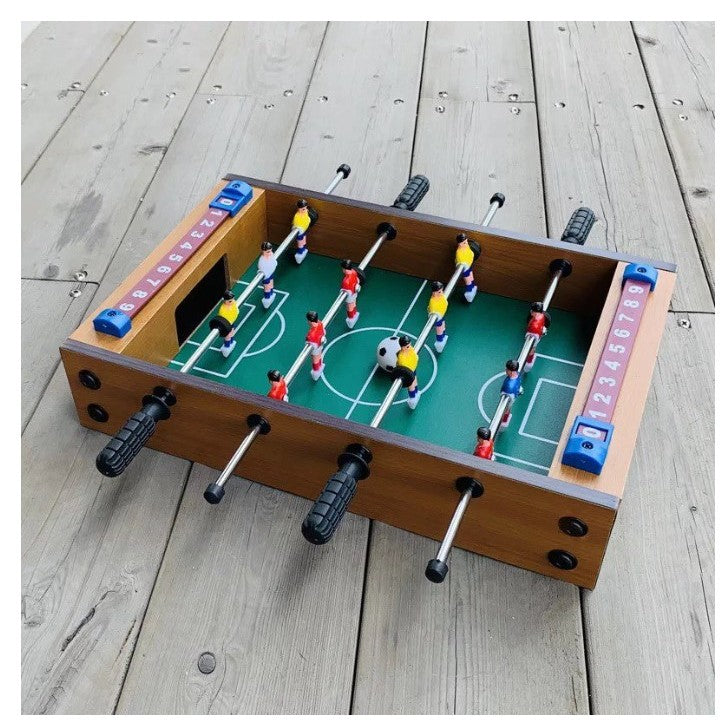 Mini Masa de Fotbal cu Teren si 12 Jucatori Vivimall, 4 Manere, cu Tablou pentru Scor, din Metal, Lemn si ABS, 34.5 x 23 x 7 cm, pentru copii/adulti - vivimall.ro
