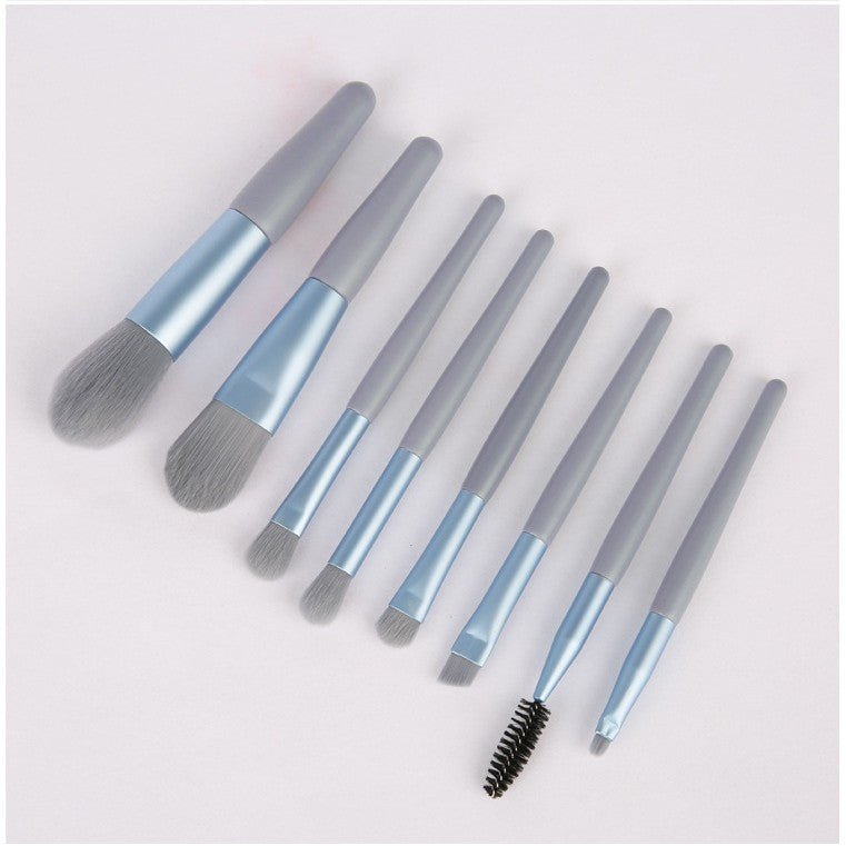 Mini set portabil 8 pensule de machiaj cu husa albastra, Flippy