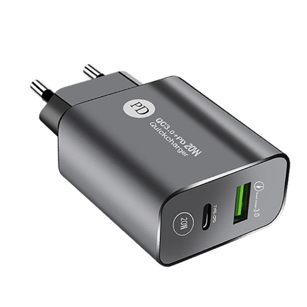 Încărcător rapid Vivimall 20W USB Type-C, vedere frontală, model negru compact cu 2 porturi