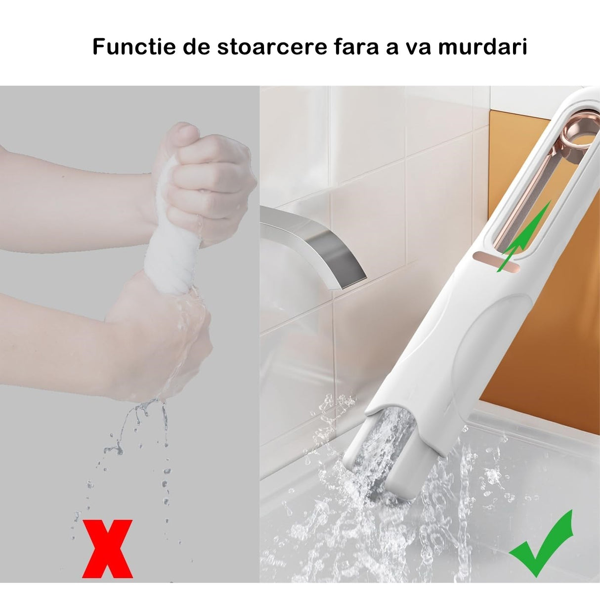 Mop mini-portabil stoarcere manual alb | CleanEase - vivimall.ro