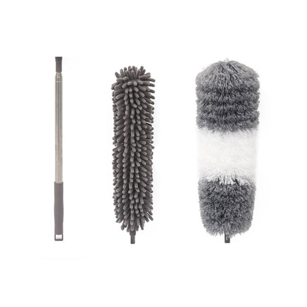 Mop din Microfibra pentru Curatenie, Vivimall, Set 2 Capete Detasabil, Mop din Microfibra, Pamatuf pentru Praf, Maner Extensibil, EVA, Impachetate in Sac cu Fermoar, Gri - vivimall.ro