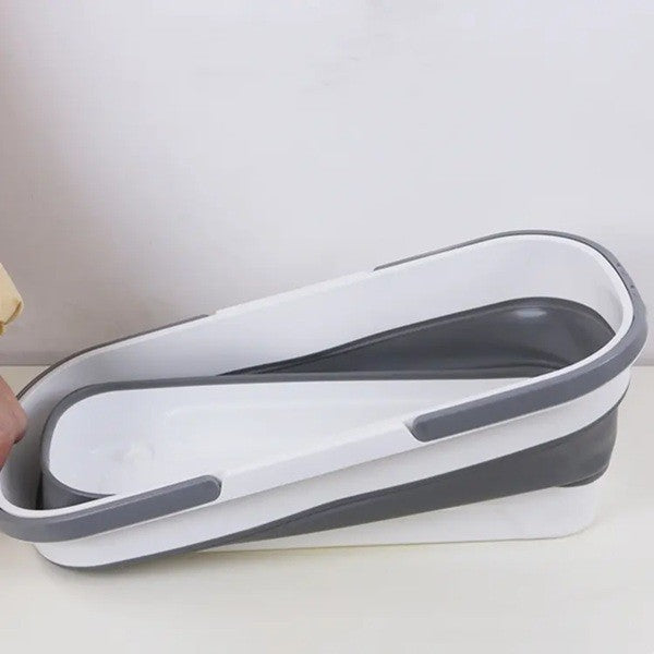 Mop Plat, Vivimall, cu Galeata Pliabila, 2 Rezerve din Microfibra, 127 cm Tija Telescopica, Utilizare Umeda/Uscata, Recipient Lichid, Gri - vivimall.ro