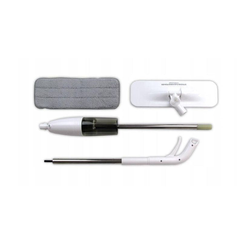 Mop plat, Vivimall, cu pulverizator, pentru uz casnic, plastic, rezerva de mop din microfibra, 125x40 cm, Alb/Negru - vivimall.ro