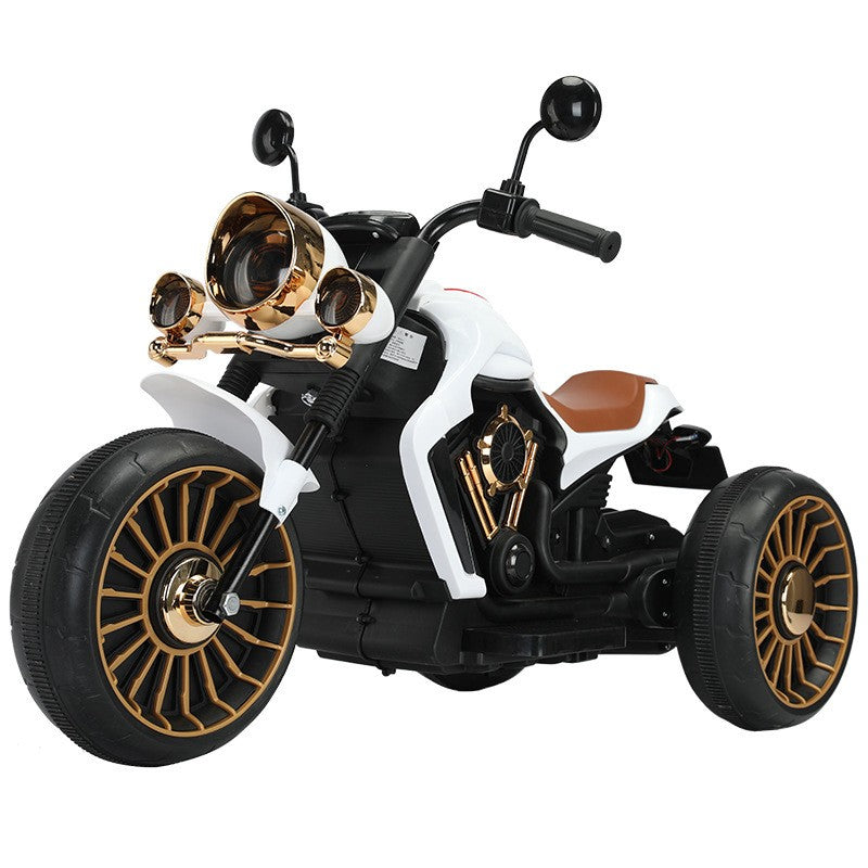 Tricicleta Electrica pentru Copii, Vivimall, cu 2 Acumulatoare 380*2, 6V 4.5, Sistem Anti-Rasturnare, Sistem de Lumini si Sunet, 6-8 Ani, 93 x 48 x 63 cm, Alb Negru - vivimall.ro