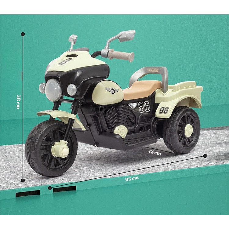 Motocicleta Electrica Vivimall, cu Acumulator, cu Sistem Anti-Rasturnare, Sistem de Lumini si Muzica, Cutie de Depozitare, 1-8 Ani, 93 x 43 x 58 cm, Alb - Bej - vivimall.ro