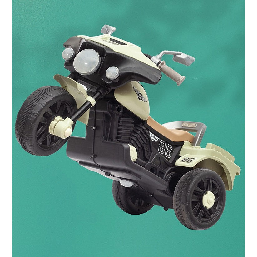 Motocicleta Electrica Vivimall, cu Acumulator, cu Sistem Anti-Rasturnare, Sistem de Lumini si Muzica, Cutie de Depozitare, 1-8 Ani, 93 x 43 x 58 cm, Alb - Bej - vivimall.ro