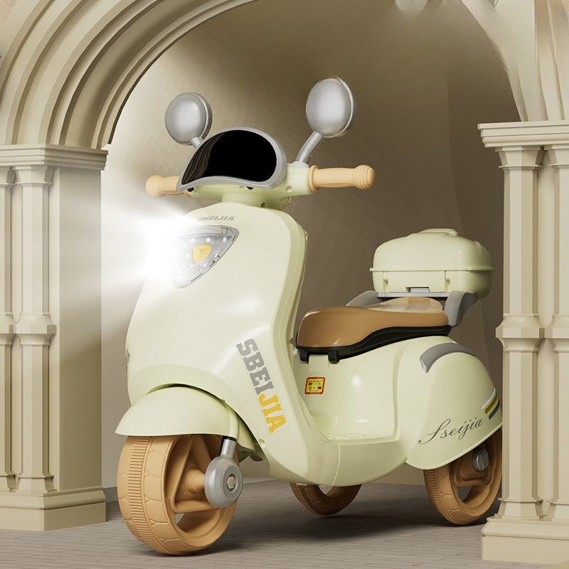 Motocicleta Electrica Vivimall, cu Acumulator, Telecomanda, Bluetooth, cu Sistem Anti-Rasturnare, Sistem de Lumini si Sunet, 3-10 Ani, Bej - vivimall.ro