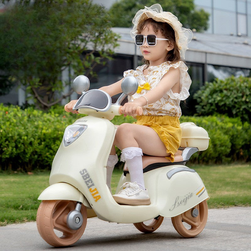 Motocicleta Electrica Vivimall, cu Acumulator, Telecomanda, Bluetooth, cu Sistem Anti-Rasturnare, Sistem de Lumini si Sunet, 3-10 Ani, Bej - vivimall.ro