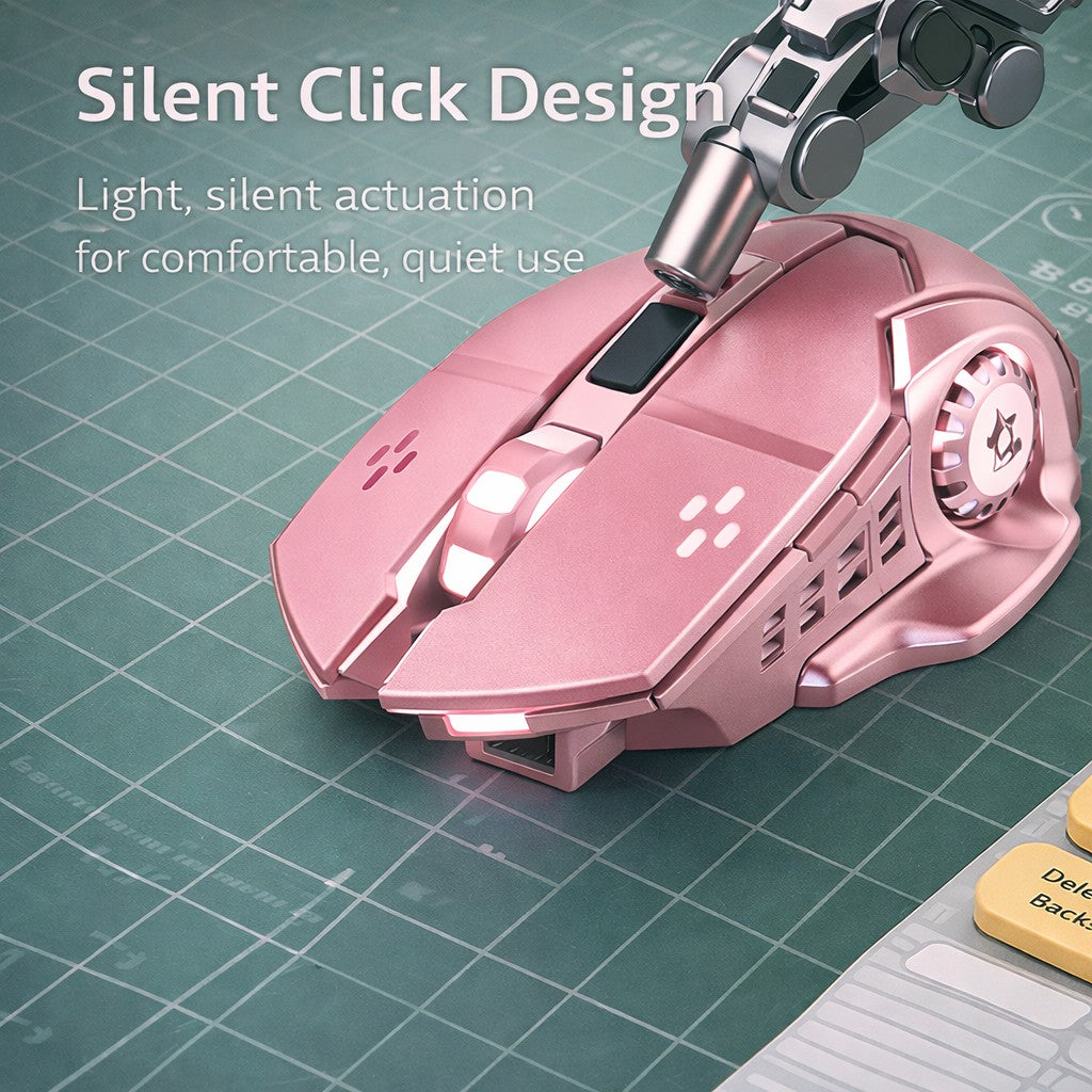 Mouse Gaming Wireless, Flippy, Bluetooth, 2.4GHz, 3600dpi, Reincarcabil, 3,4 x 7,7 cm, Roz - vivimall.ro