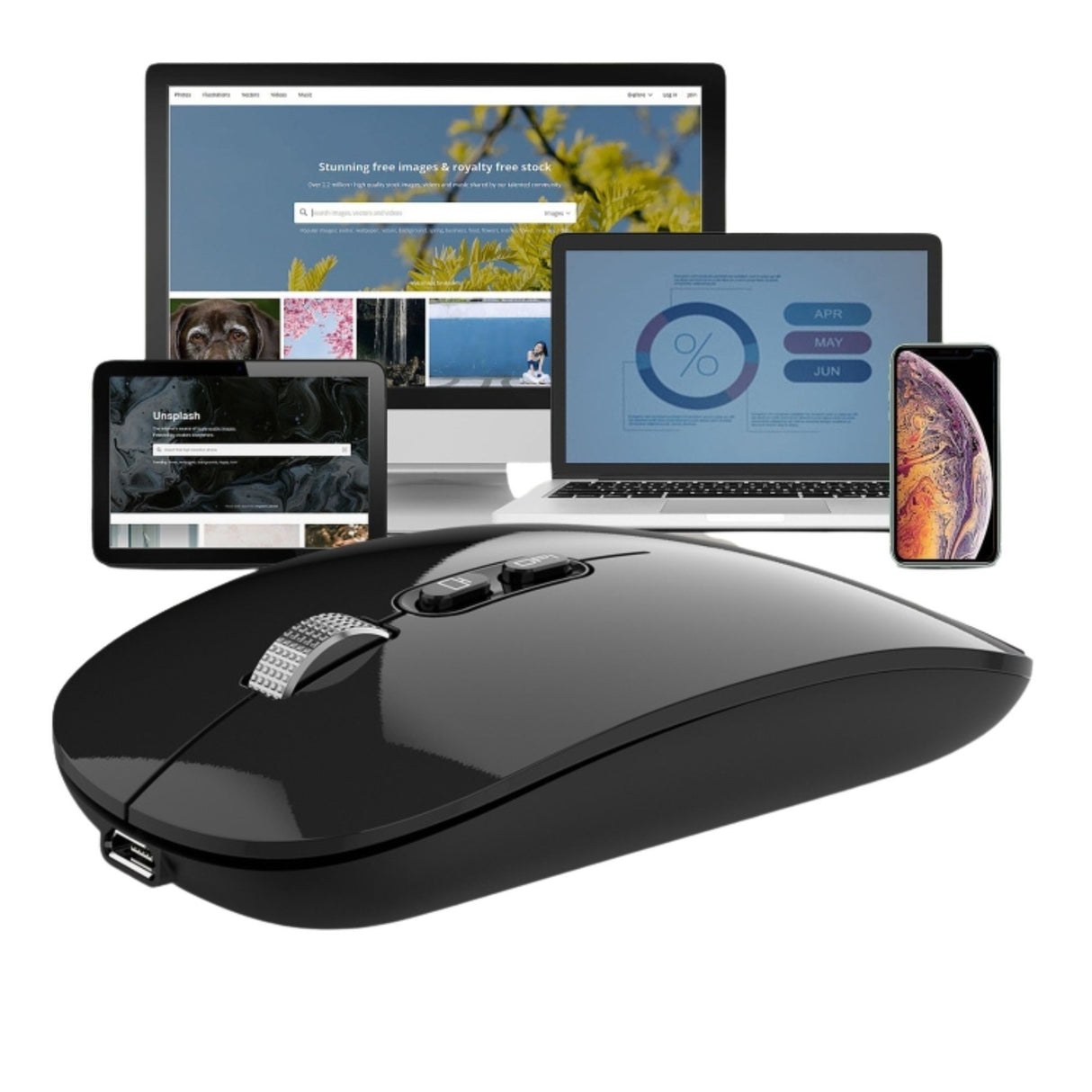 Mouse Flippy M103 conectat prin receiver USB 2.4GHz la laptop, utilizare la birou
