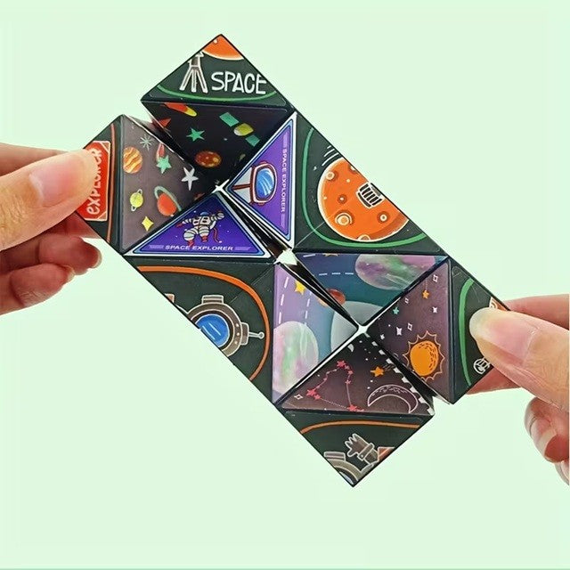Jucarie Interactiva, Flippy, 3D Cub Rubik, Diferite Forme, Anti-stress, Tema Spatiu Cosmic, Multicolor