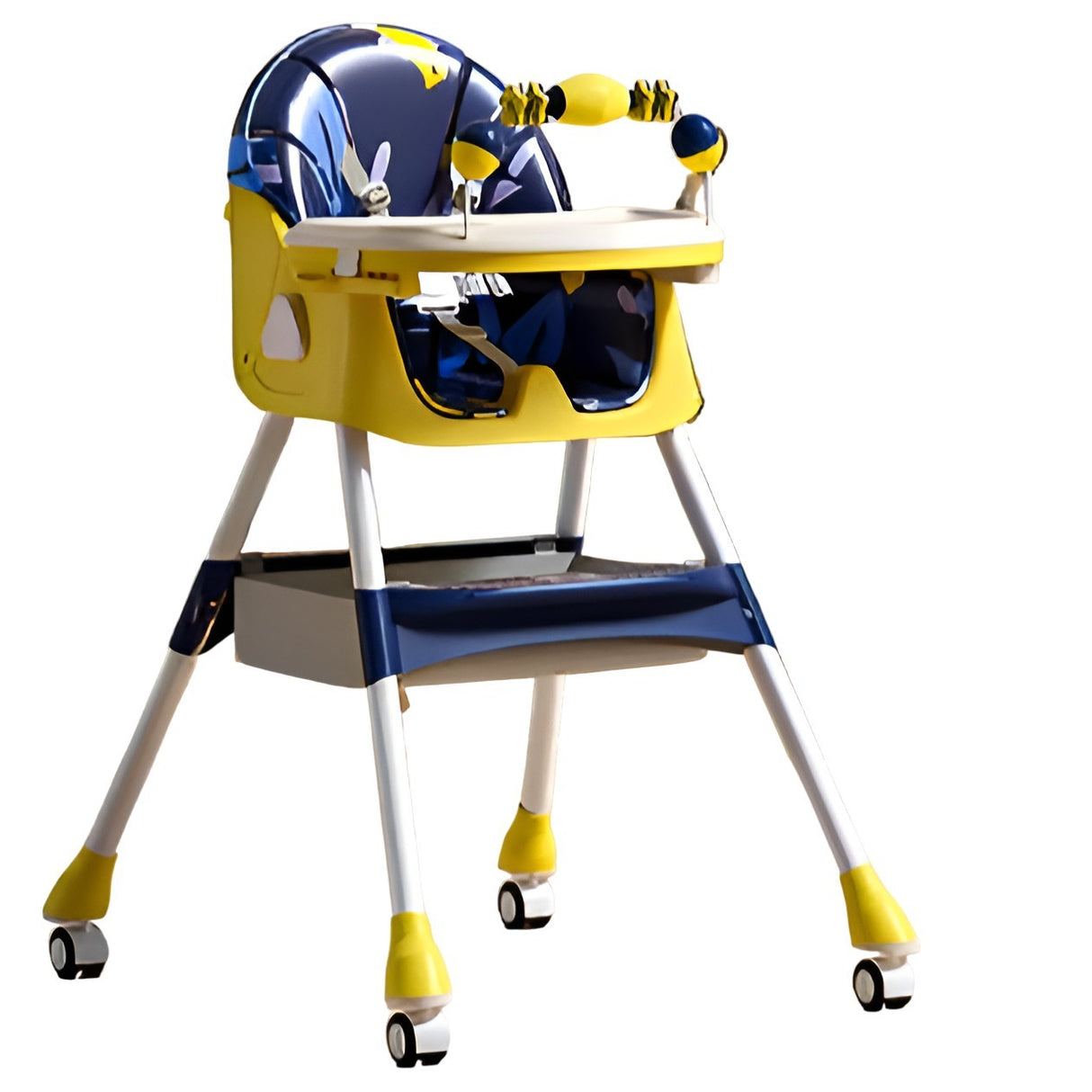 Scaun de Masa pe Roti pentru Copii, Flippy, 2 Tavite si Husa Detasabile, Multifuncțional, Stabil, Centura de Siguranta, Spatar Reglabil Moale, Balansoar, Cos de Depozitare, de la 6 Luni, Galben - vivimall.ro