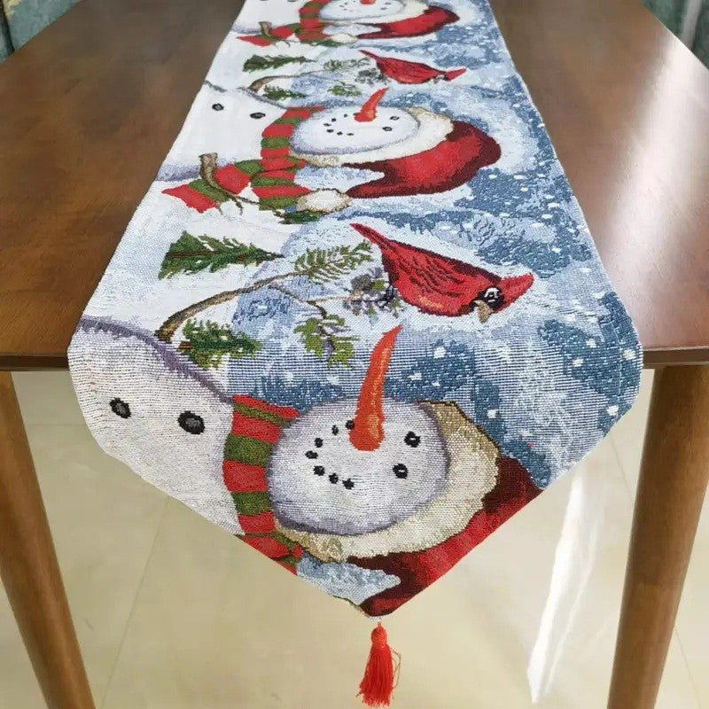 Napron Decorativ pentru Masa, Vivimall, Model Oameni de Zapada, Tematica Craciun, 35 x 180 cm, Rosu/Verde - vivimall.ro