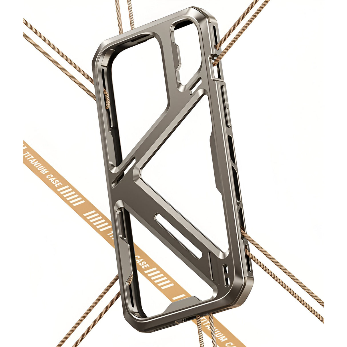 Lateral stânga husă metal titan iPhone 15 Pro cu butoane volum accesibile