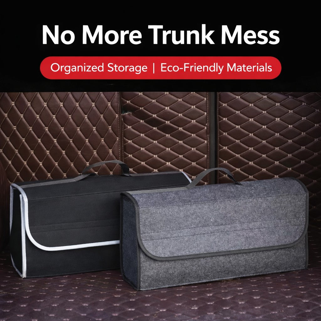 Organizator Flippy 50x17x24 cm montat în portbagaj auto, aspect discret și profesional, culoare neagră
