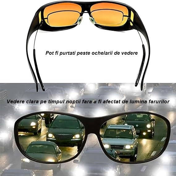 Ochelari pentru Viziune pe Timp de Noapte, Vivimall, Polarizati, pentru Condus, Ciclism, cu Posibilitatea Purtarii peste Ochelarii de Vedere, cu Lentila Galbena, pentru Protectie, Rama Neagra, Pc, 15x5 cm - vivimall.ro