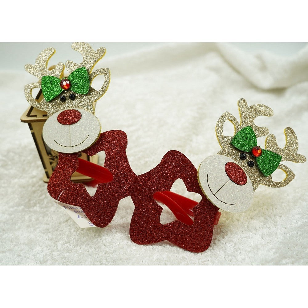 Ochelari petrecere de Craciun, forma Stea cu Ren , Rosu, din Plastic si Poliester, Vivimall - vivimall.ro