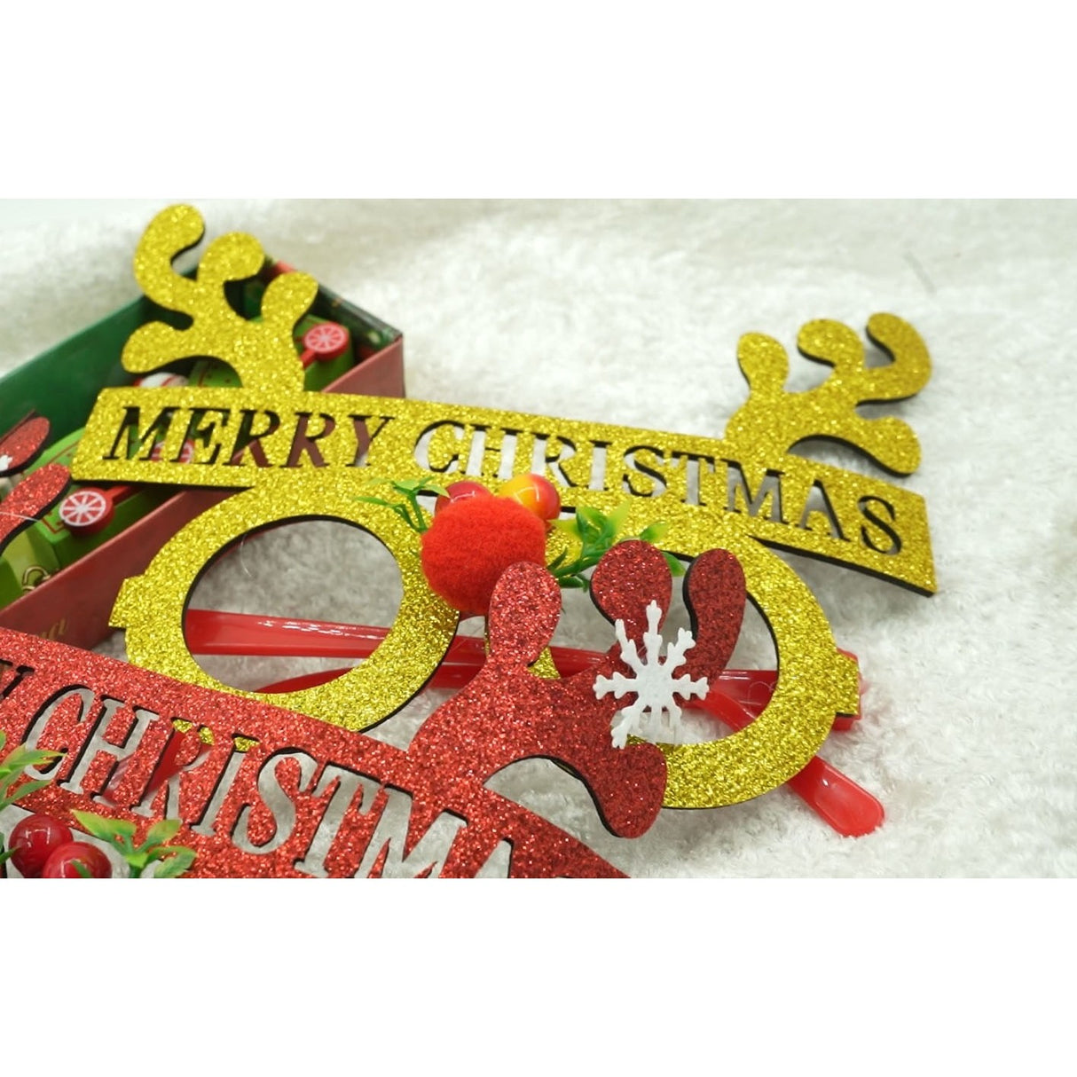 Ochelari petrecere de Craciun, rotunzi, Galben, din Plastic si Poliester, Vivimall - vivimall.ro