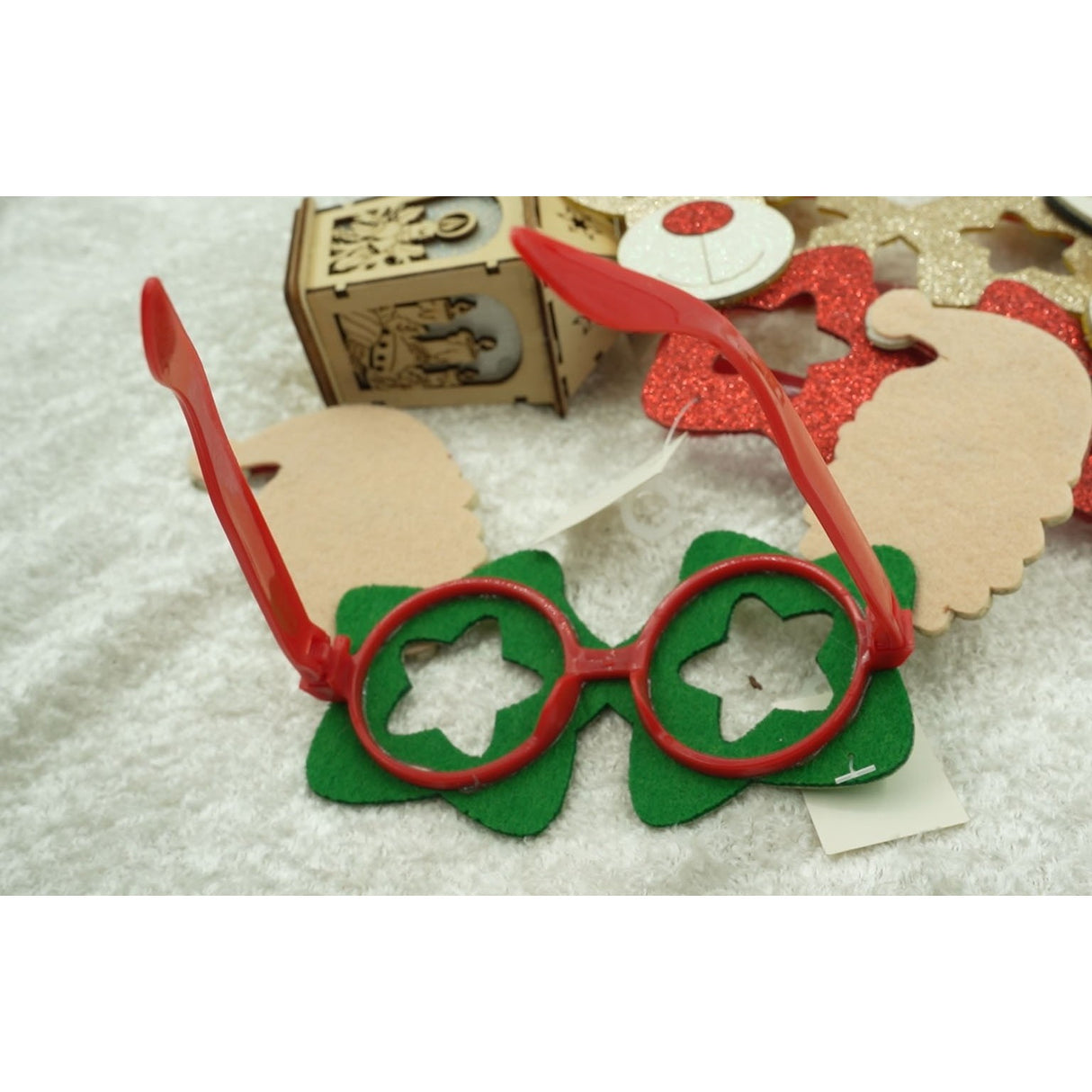 Ochelari petrecere de Craciun, tip Stea cu Mos Craciun, Verde, din Plastic si Poliester, Vivimall - vivimall.ro