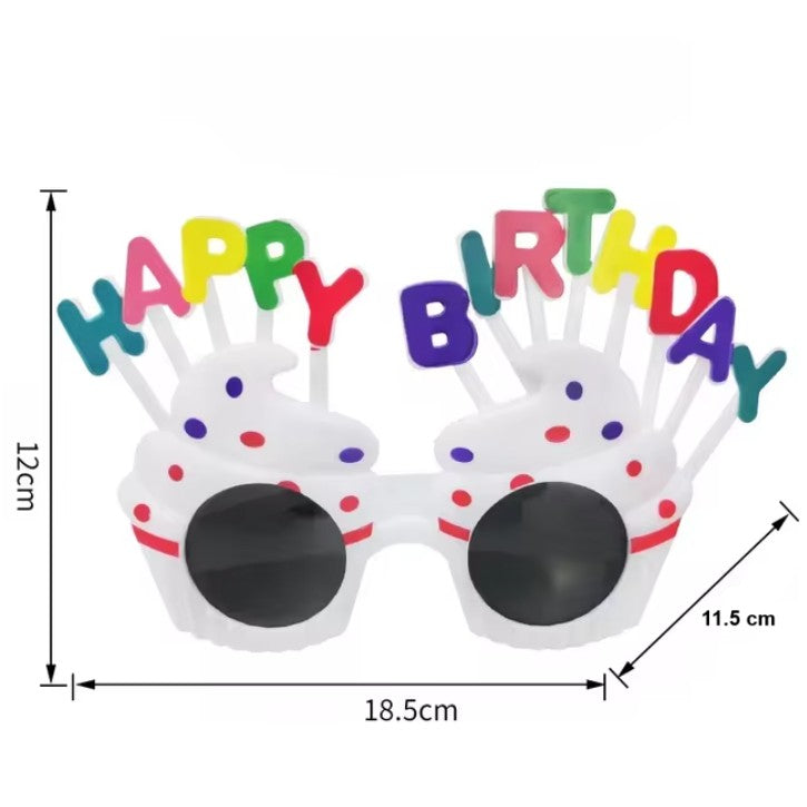 Ochelari Rotunzi Happy Birthday, Vivimall, Tematica Aniversare, Protectie Soare, din Plastic, 18.5x11.5 cm, Alb - vivimall.ro