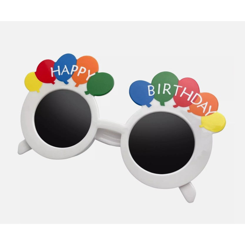 Ochelari Rotunzi Happy Birthday, Vivimall, Tematica Aniversare, Protectie Soare, din Plastic, 18.5x11.5 cm, Alb - vivimall.ro
