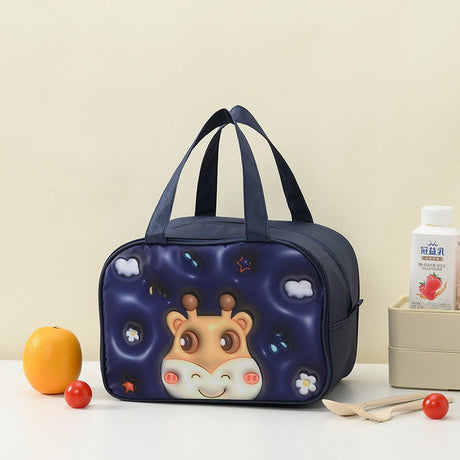 Geanta Frigorifica, Cu Desene Animat 3D, Portabila Pentru Copii, De Pranz, Din Panza Oxford, 27.5X18X20 Cm, Model Cerb, Albastru - vivimall.ro