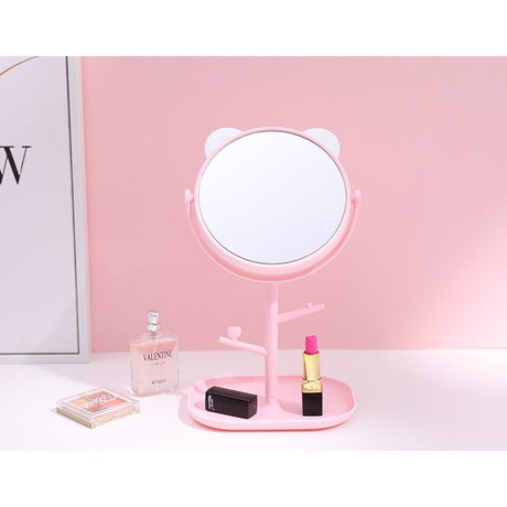 Oglina Cosmetica Cu Picior, Hd, Rotire 360 Grade, 15 Cm Diametru, Suport Bijuterii Baza + Brate, Model Cu Urechi, 30 X 16.5 X 15 Cm - vivimall.ro