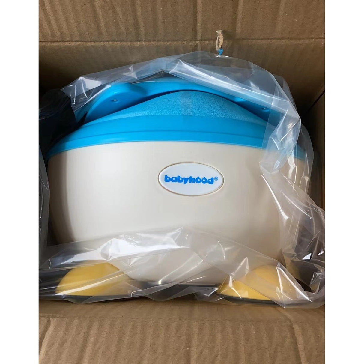 Olita pentru Copii, Vivimall, +6 luni, Compartiment Detasabil, cu Capac, Antiderapanta, din Plastic, Colac Moale, Model Animat Vulpe, cu Maner, 34.5 x 35 x 23 cm, Albastru/Alb - vivimall.ro