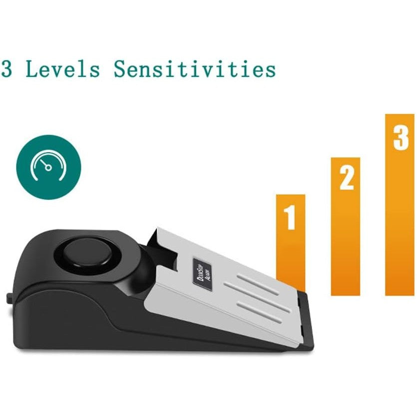 Opritor pentru Usa cu Alarma, Vivimall, 120DB, cu Baterii, cu 3 Trepte de Sensibilitate, Antialunecare, Buton ON-OFF, 14x4.5x4 cm, Negru - vivimall.ro