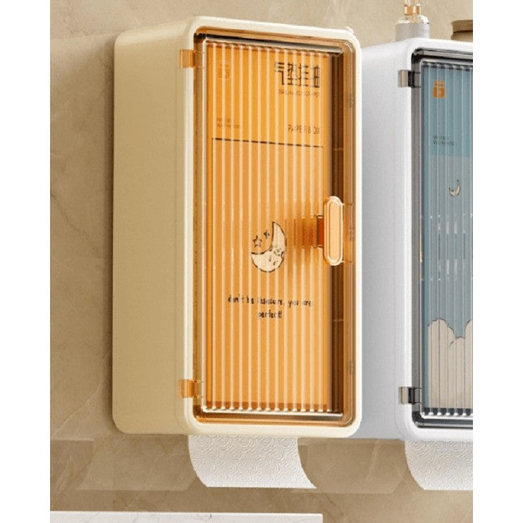 Organizator Cosmetice, Vivimall, Montare pe Perete fara Perforare, 36.5x10.9x20 cm, din PP si ABS, Bej, Usa Transparenta - vivimall.ro