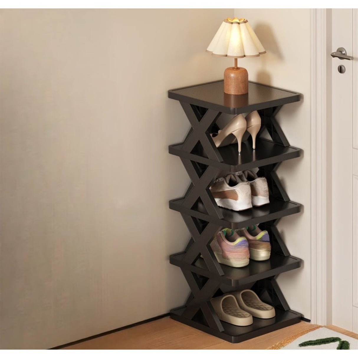 Organizator pantofi modular Vivimall 5 straturi montat în hol, utilizare practică pentru depozitare încălțăminte