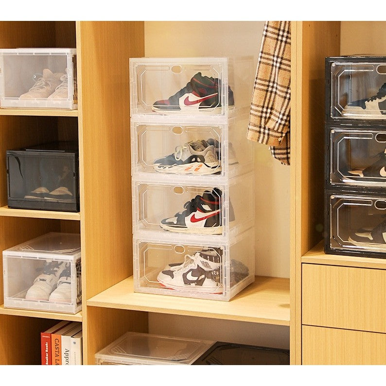 Organizator de Pantofi, Vivimall, din PP+ABS, Usa Laterala Magnetica, Rezistenta la Praf, Anti-Oxidare, Utilizare Multipla, 36 x 28 x 21 cm, Gri Transparent - vivimall.ro