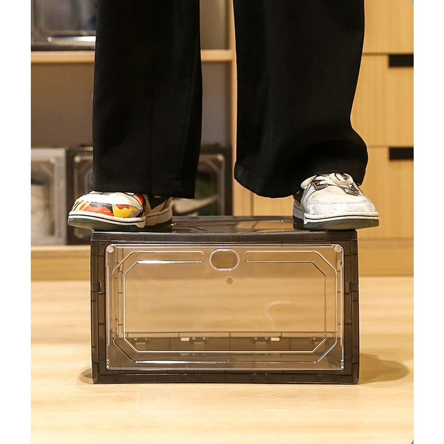 Organizator de Pantofi, Vivimall, din PP+ABS, Usa Laterala Magnetica, Rezistenta la Praf, Anti-Oxidare, Utilizare Multipla, 36 x 28 x 21 cm, Gri Transparent - vivimall.ro