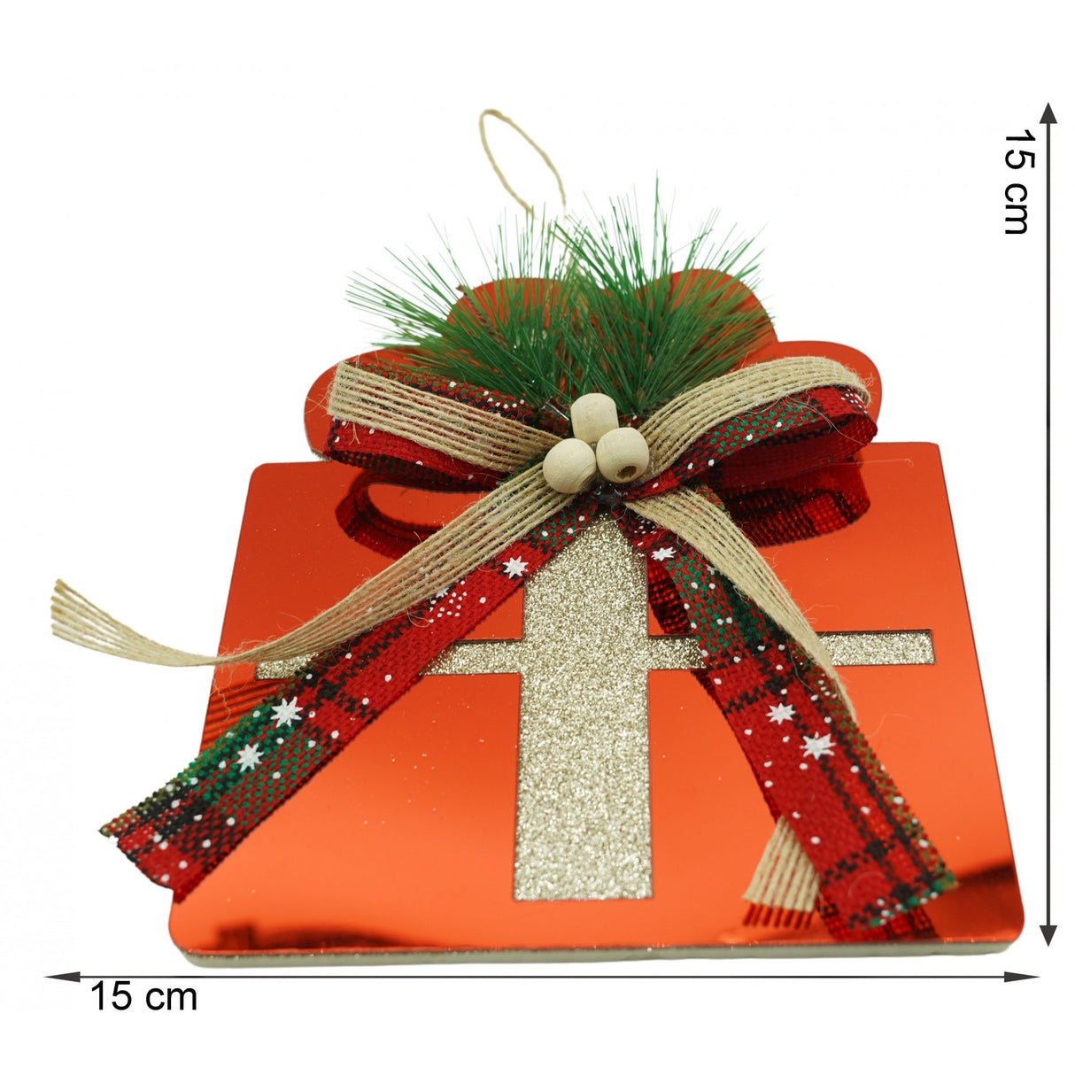 Ornament brad, Vivimall, Cadou, Rosu, Lucios, 15*15CM, Acril, Interior/ Exterior - vivimall.ro