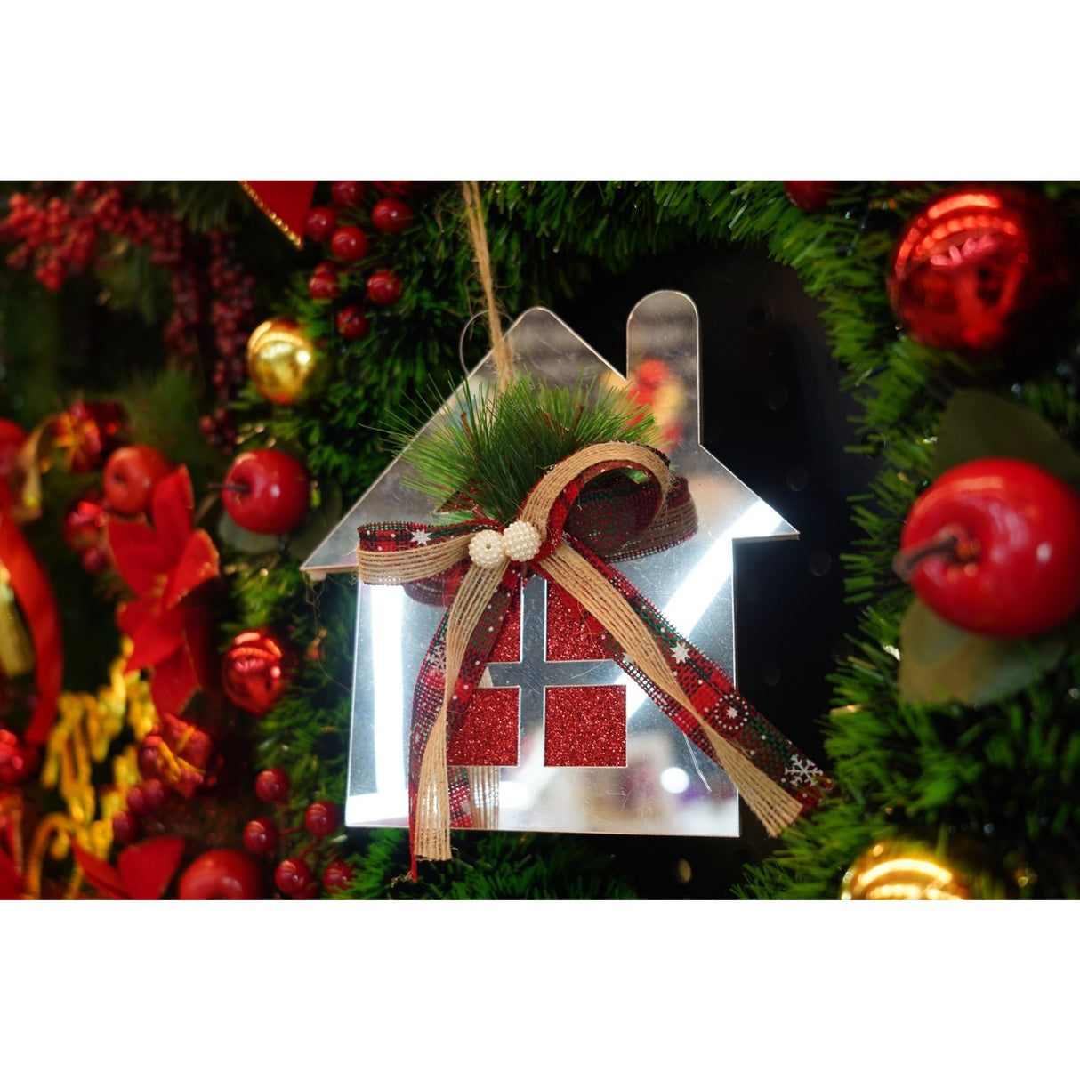 Ornament brad, Vivimall, Casa, Argintiu, Lucios, 14*17CM, Acril, Interior/ Exterior - vivimall.ro