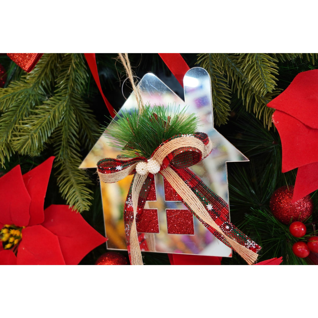 Ornament brad, Vivimall, Casa, Argintiu, Lucios, 14*17CM, Acril, Interior/ Exterior - vivimall.ro