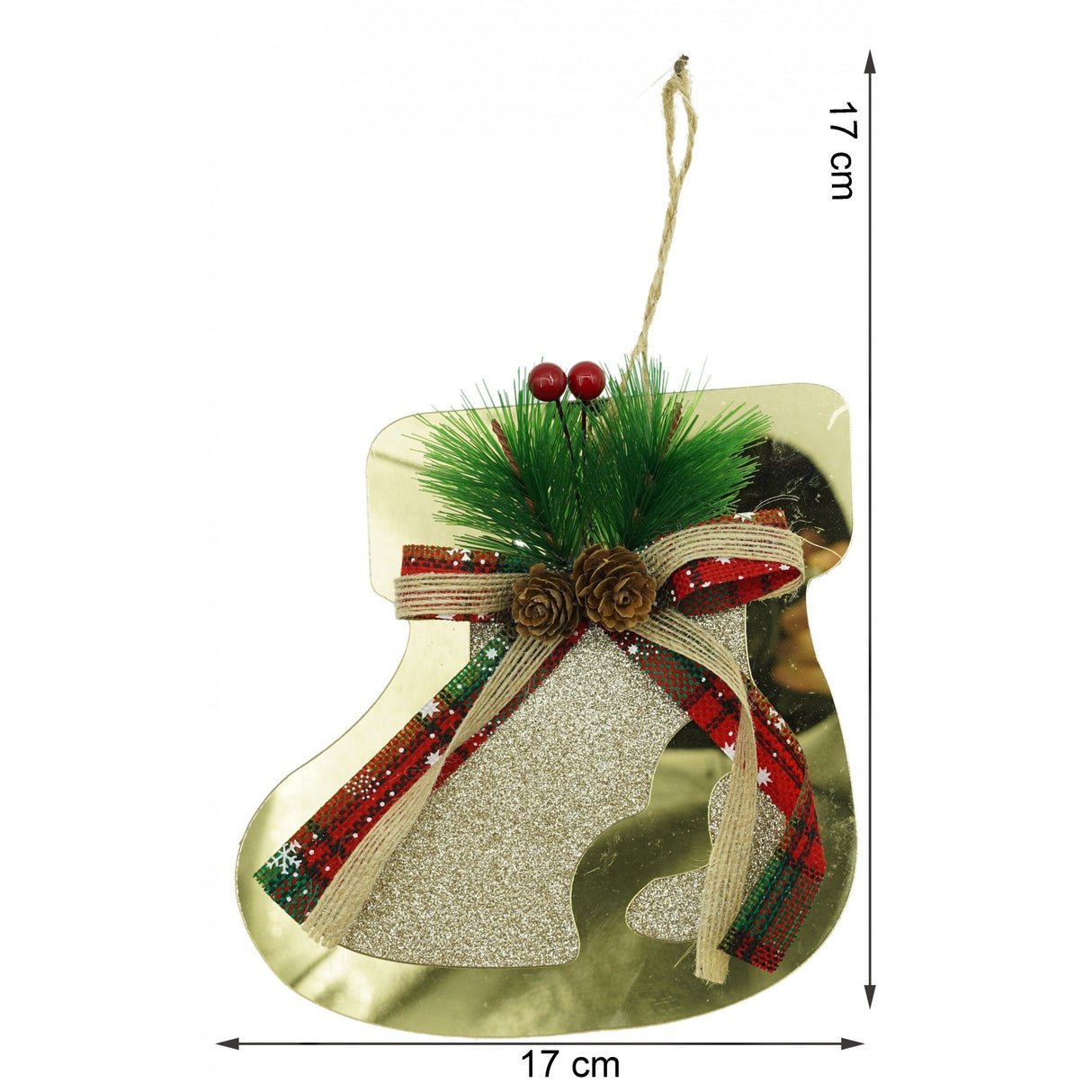 Ornament brad, Vivimall, Ciorap, Auriu, Lucios, 17*17CM, Acril, Interior/ Exterior - vivimall.ro