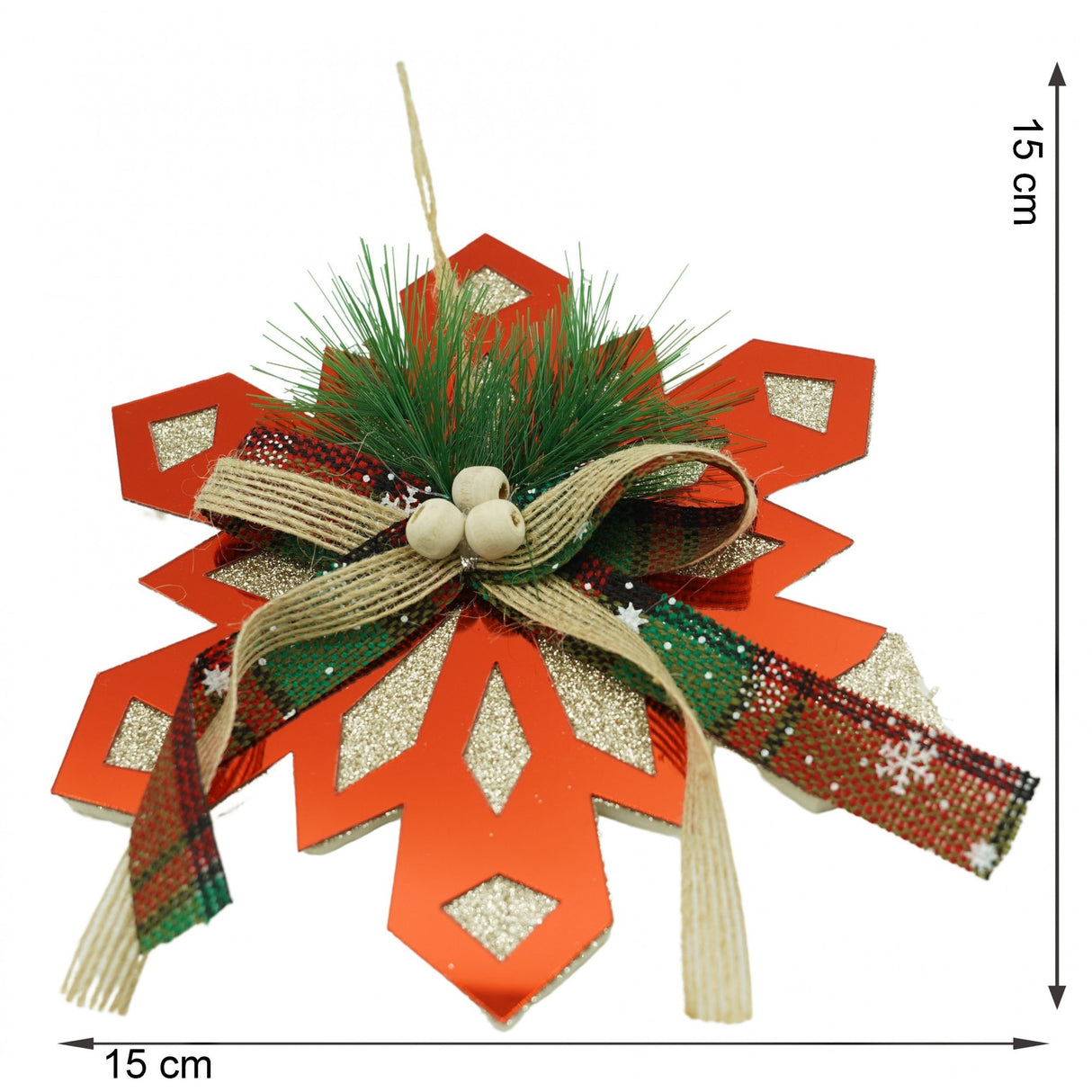 Ornament brad, Vivimall, Fulg de nea, Rosu, Lucios, 15*15CM, Acril, Interior/ Exterior - vivimall.ro