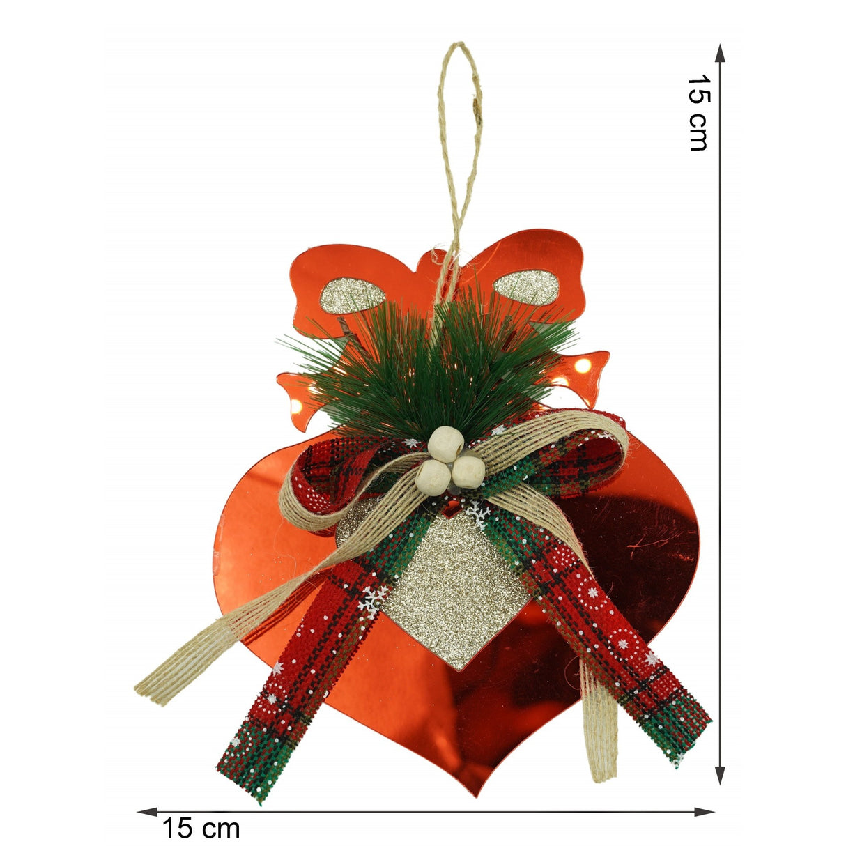 Ornament brad, Vivimall, Inima, Rosu, Lucios, 15*15CM, Acril, Interior/ Exterior - vivimall.ro