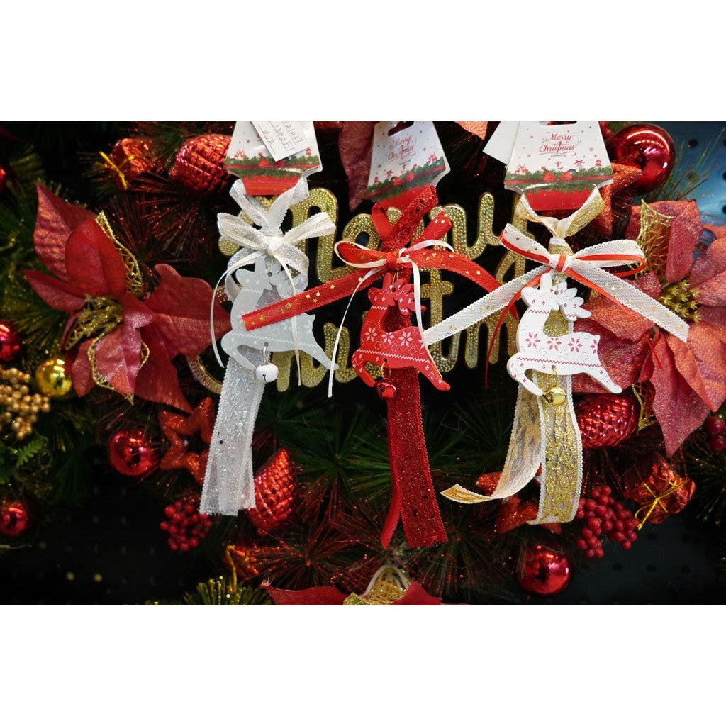 Ornament de brad craciun cerb, Vivimall, alb, lemn, 25 cm - vivimall.ro