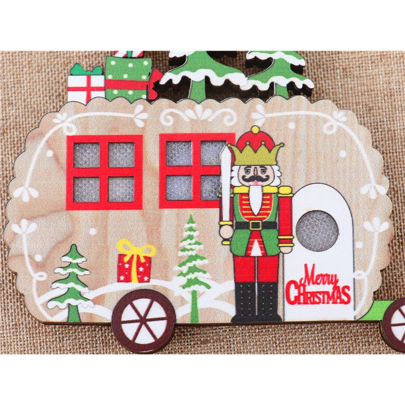 Ornament de Brad, Flippy, cu Lumini LED, din Lemn, Figurina Spargatorul de Nuci, Model Masina, Multicolor - vivimall.ro