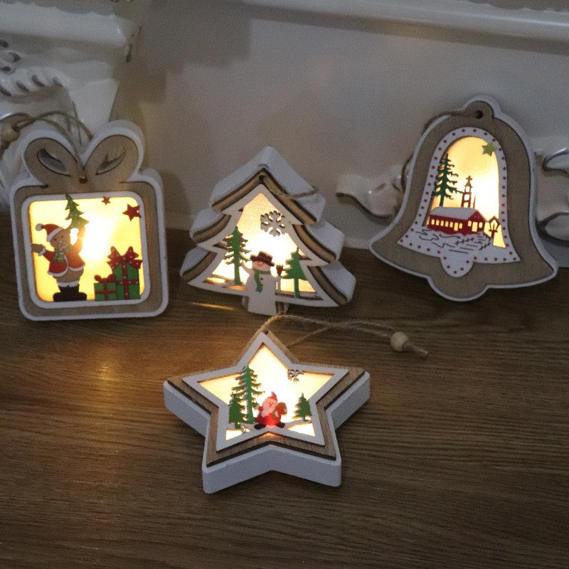 Ornament de Brad, Flippy, cu Lumini LED, din Lemn, Model Clopot, Multicolor - vivimall.ro