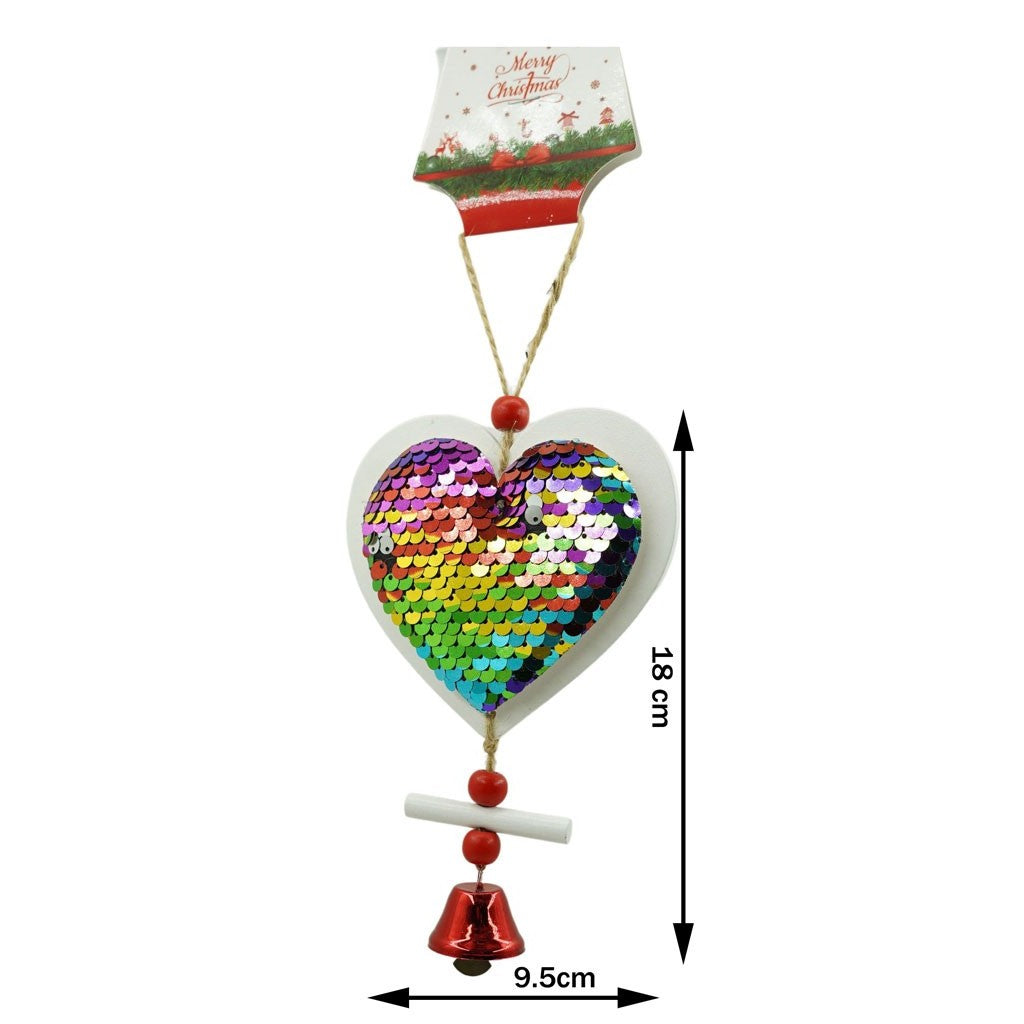 Ornament de brad inima din paiete, Vivimall, multicolor, lemn, 18 cm - vivimall.ro